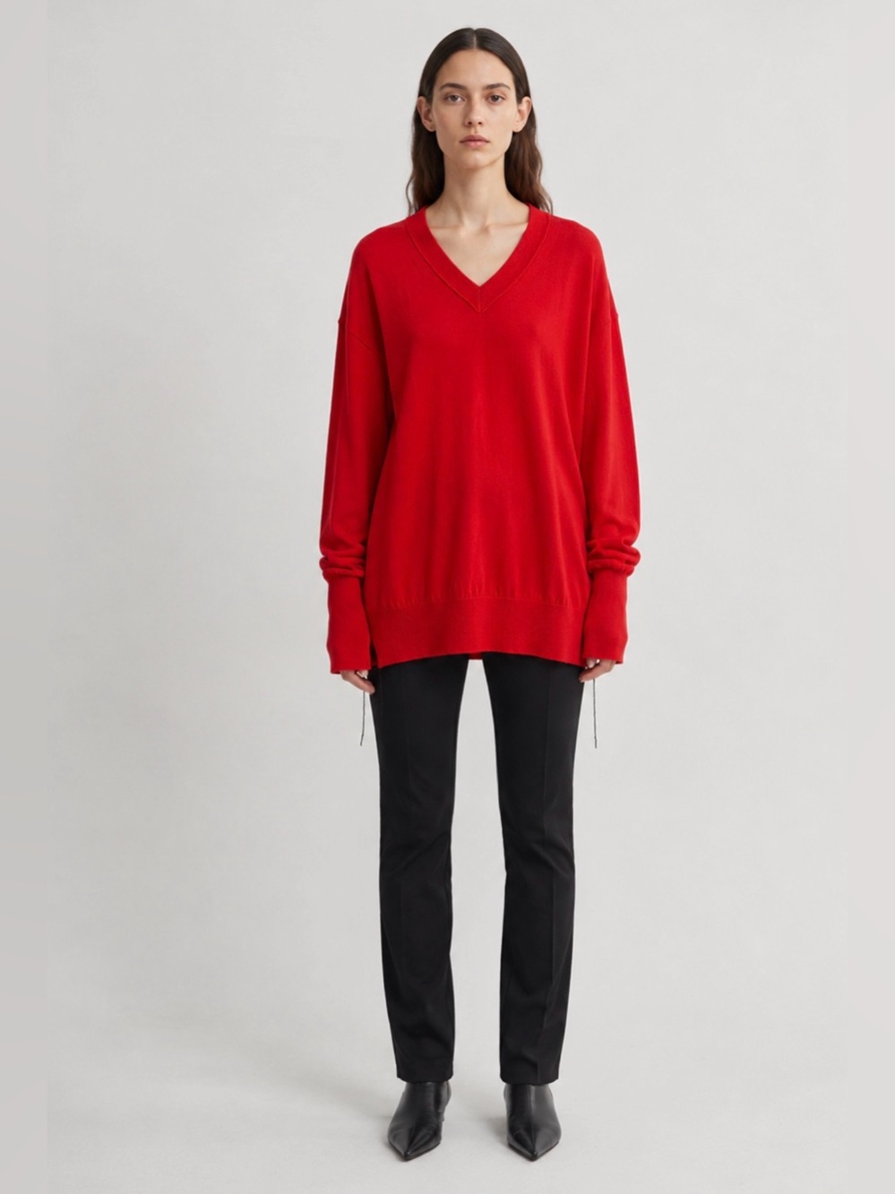 Helmut Lang Red 100% Cashmere V-Neck Sweater Size L Minimalist Perfect Condition